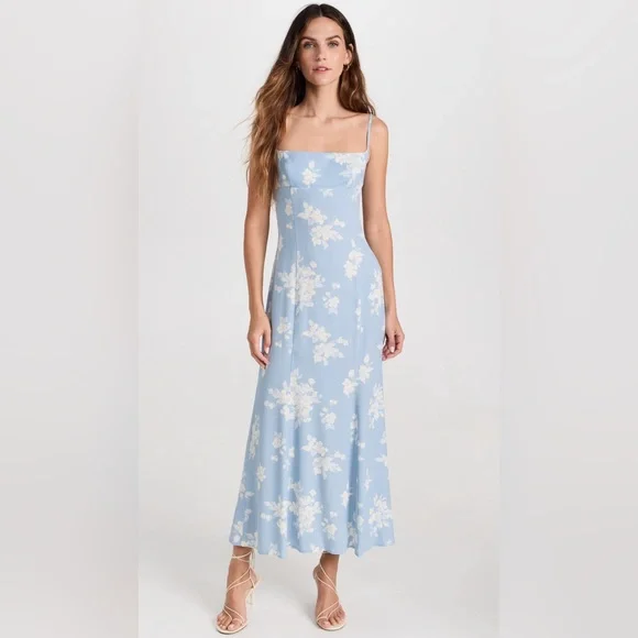 Reformation | Dresses | Reformation Blue Floral Midi Maxi Dress Liya 8  Bridesmaid Square Neck Slip Dress | Poshmark
